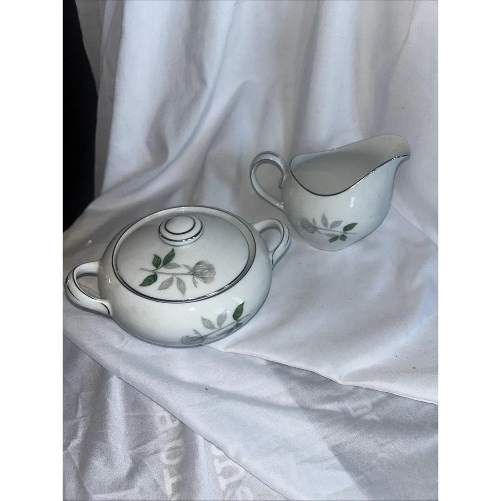 Vintage Sone China Gray Pearl 1873 Cream & Sugar Set Platinum Trim Japan